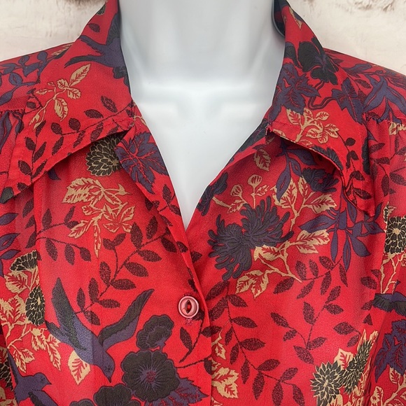 ✨VTG✨ 70s Sheer Floral Blouse, Size - Picture 4 of 7